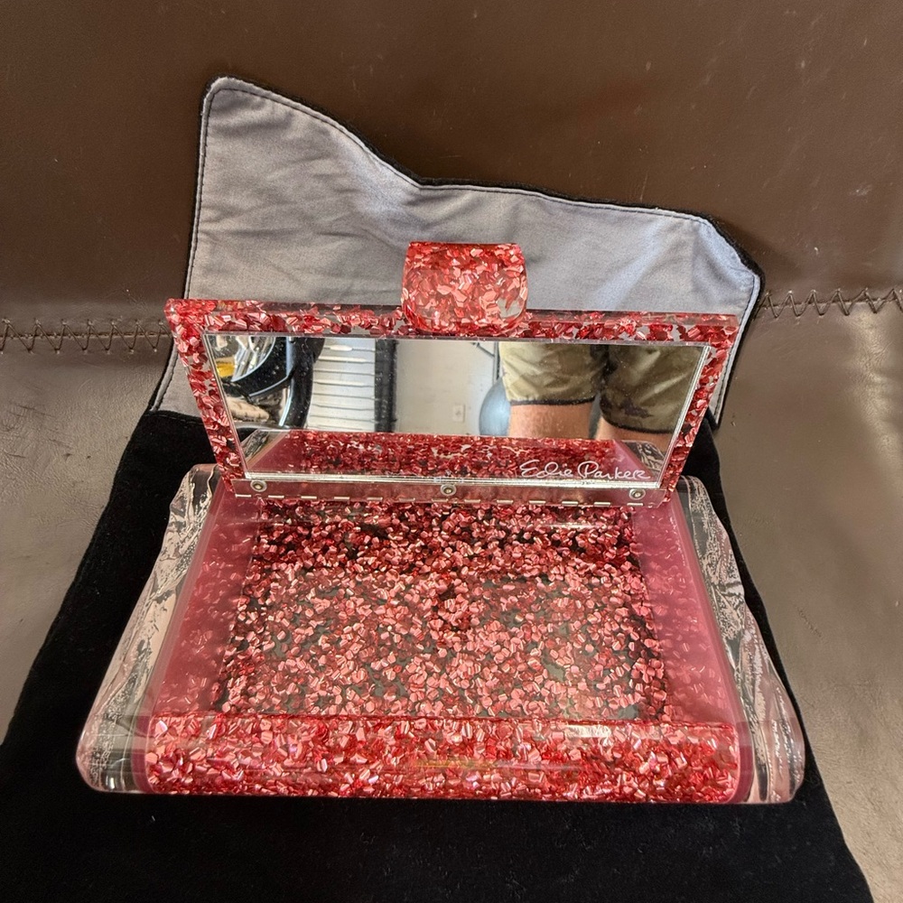 Edie Parker Red Marbled Clutch acrylic